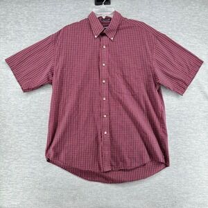 Arrow Button Down Mens Large Red Plaid Wrinkle Free Short Sleeve Pocket Shirt